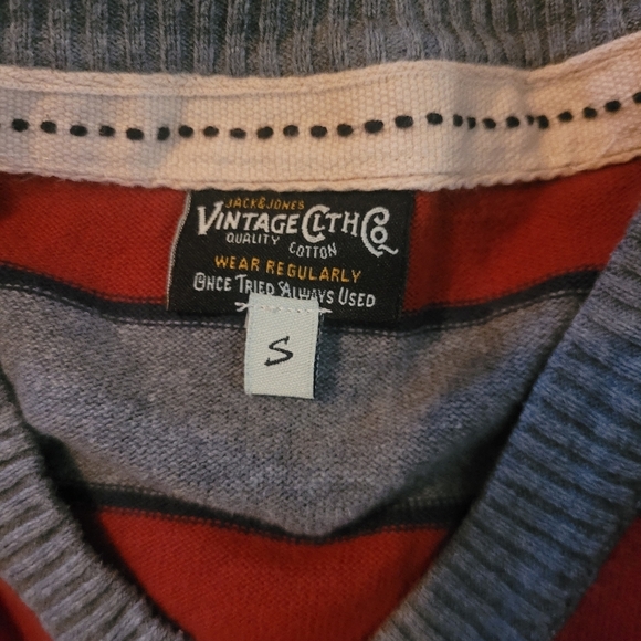 Jack And Jones Red And Grey Striped V Neck Sweater S - Picture 4 of 5
